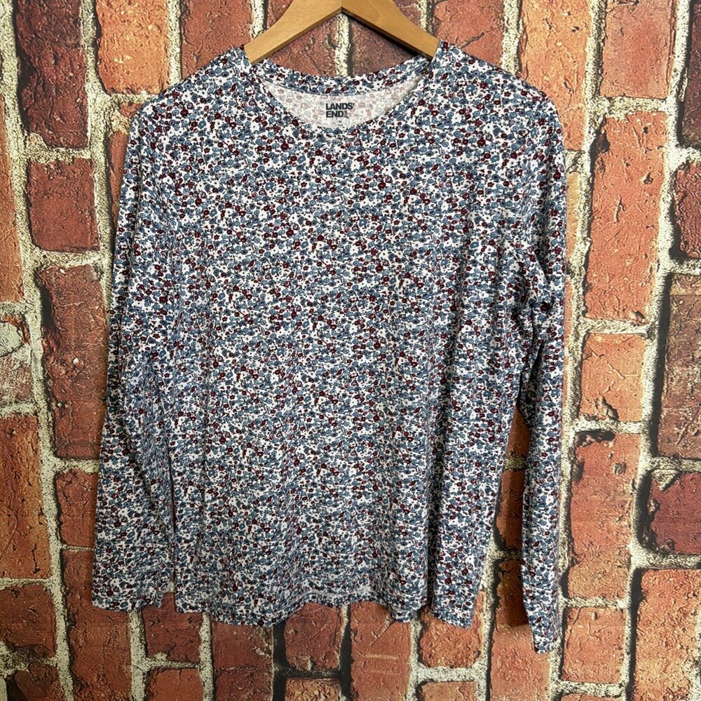 Lands End Womens Long Sleeve Floral Print T Shirt Top Size M